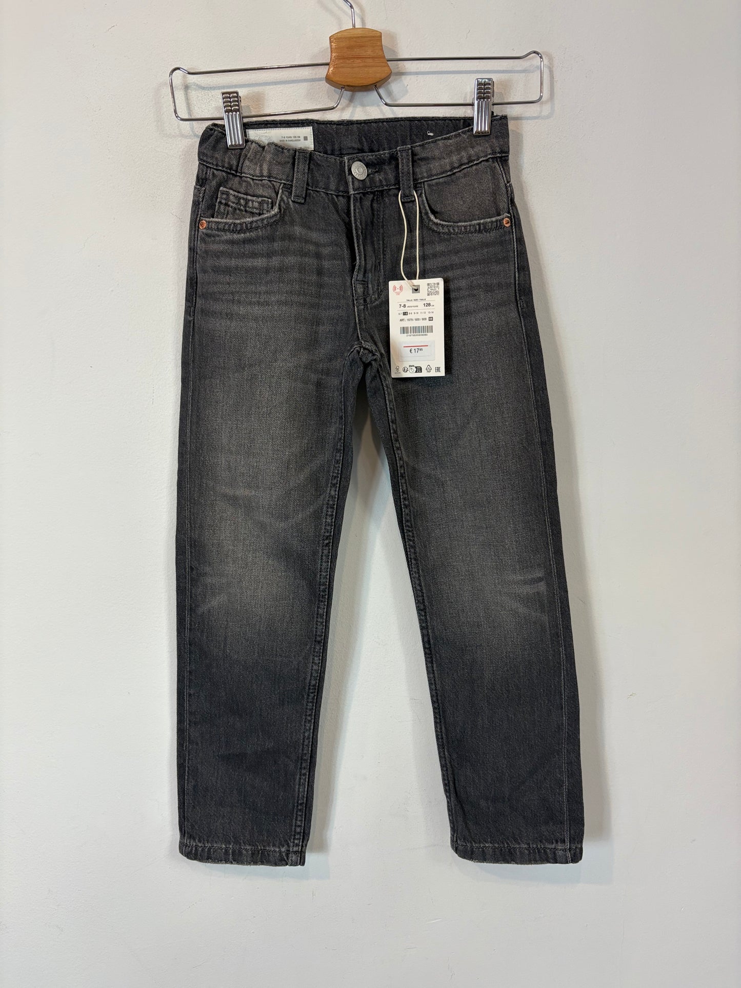 ZARA. Pantalón denim gris T.7-8 años