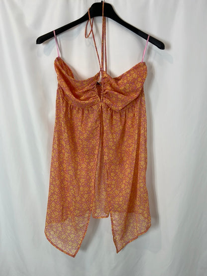 BERSHKA. Top rosa flores T.s