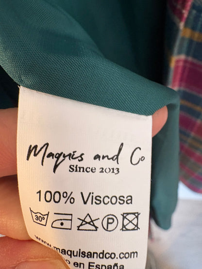 MAQUIS & CO. Abrigo largo cuadros solapa terciopelo