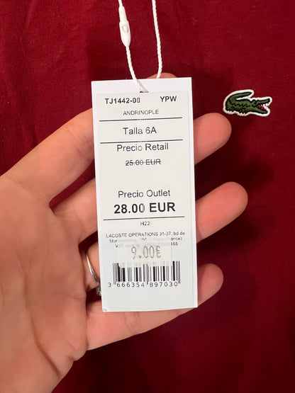 LACOSTE. Camiseta burdeos logo. T 6 años