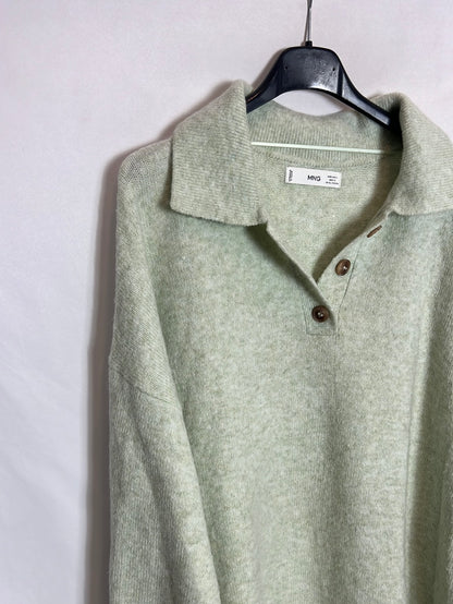 MANGO. Jersey verde polero T.l