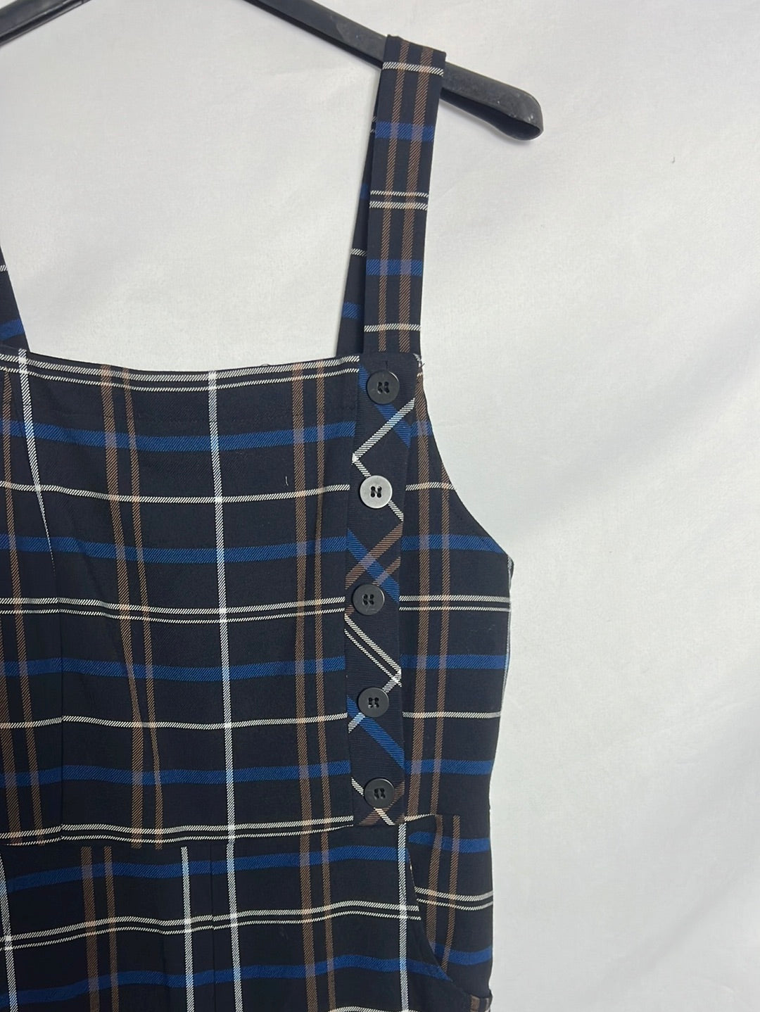 ZARA. Peto largo negro cuadros. T XS