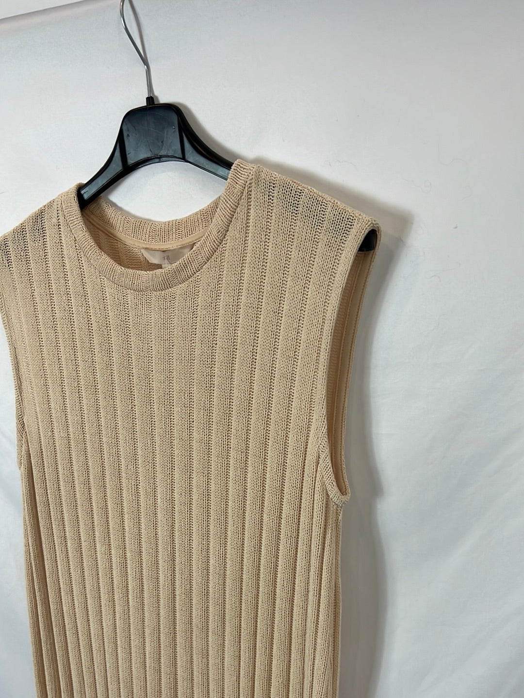 H&M. Vestido canalé beige largo. T S