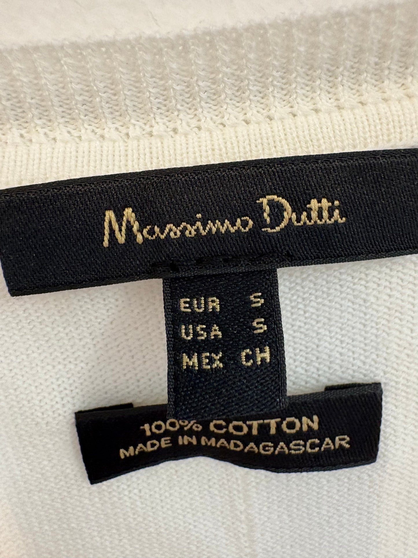 MASSIMO DUTTI. Jersey blanco cuello pico algodón. T S