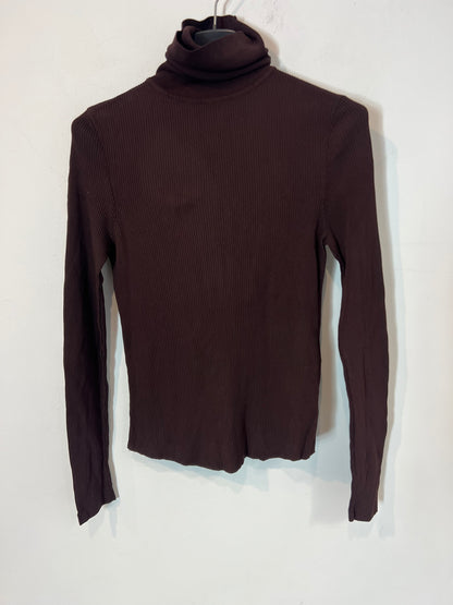 ZARA. Jersey/top marrón canalé T.m