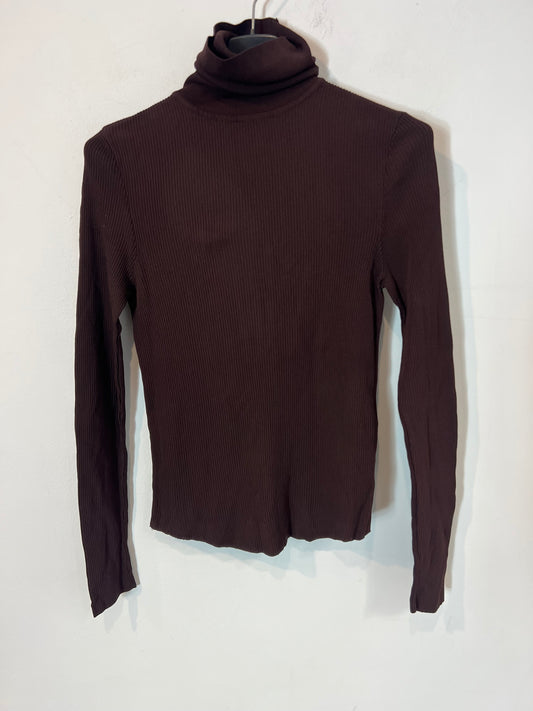 ZARA. Jersey/top marrón canalé T.m