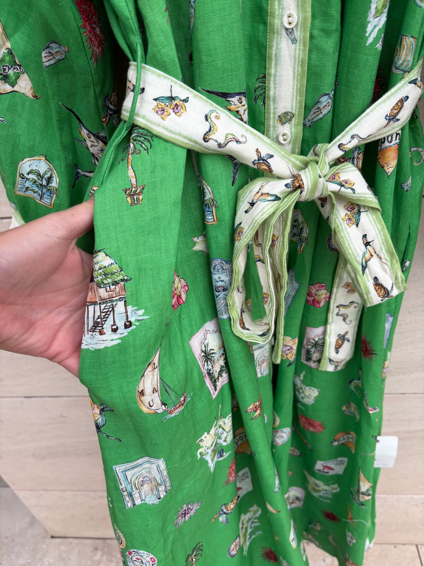 ALÉMAIS. Vestido lino abotonado estampado
