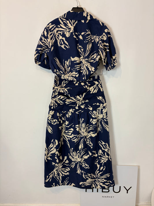 ZARA. Conjunto falda y blusa azul estampado