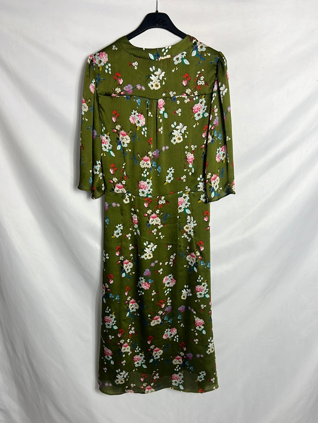 MANGO. Green printed midi dress. TM