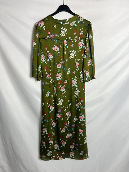 MANGO. Green printed midi dress. TM