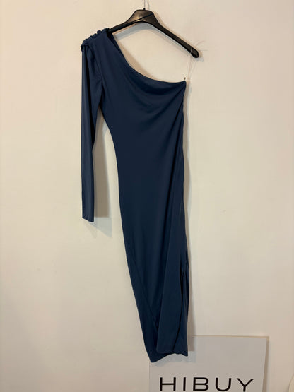 ZARA. Vestido largo azul asimétrico
