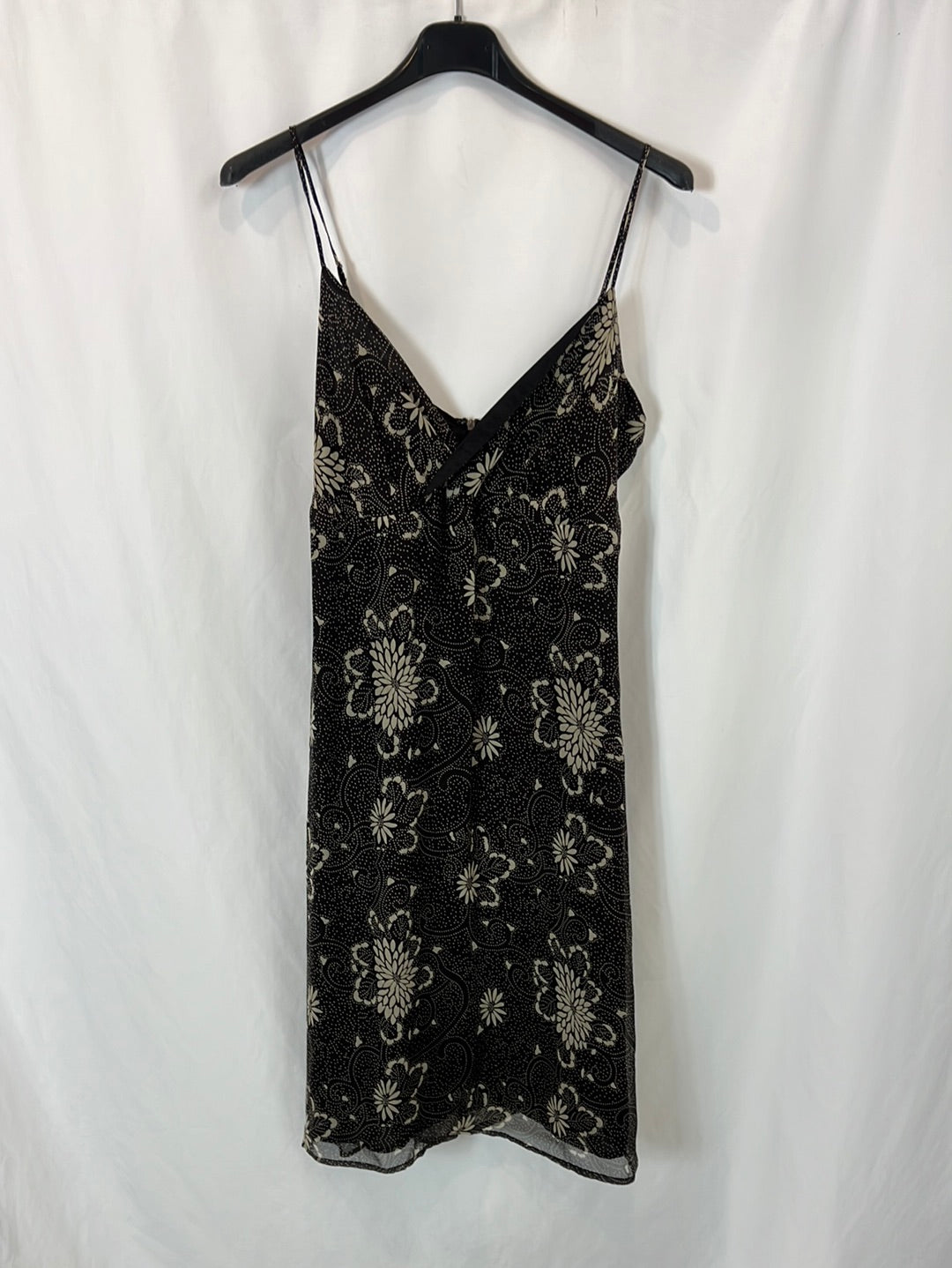 BLUNAUTA. Black printed silk midi dress. Size 40