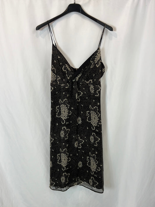 BLUNAUTA. Black printed silk midi dress. Size 40