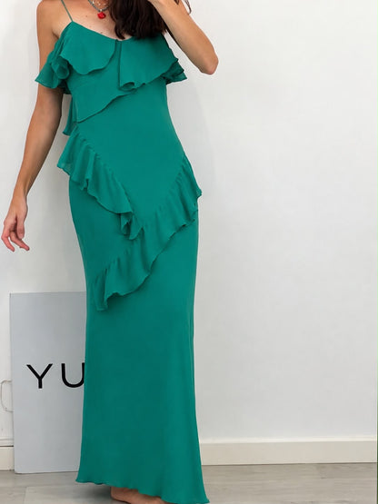 RAT & BOA. Vestido largo verde seda