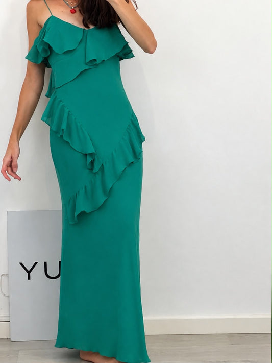 RAT & BOA. Vestido largo verde seda