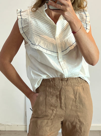 SEZANE. White sleeveless blouse with details, size 42