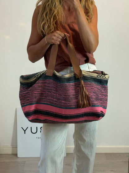 LALLA Marrakech. Bolsa de viaje tela asas en piel