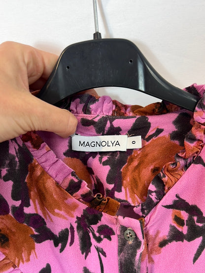 MAGNOLYA. Vestido corto rosa flores T.0(s/m)