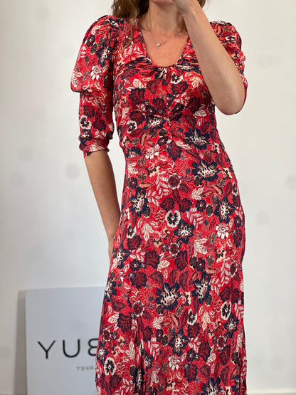 SOPHIE AND LUCIE. Vestido midi rojo estampado. T 38