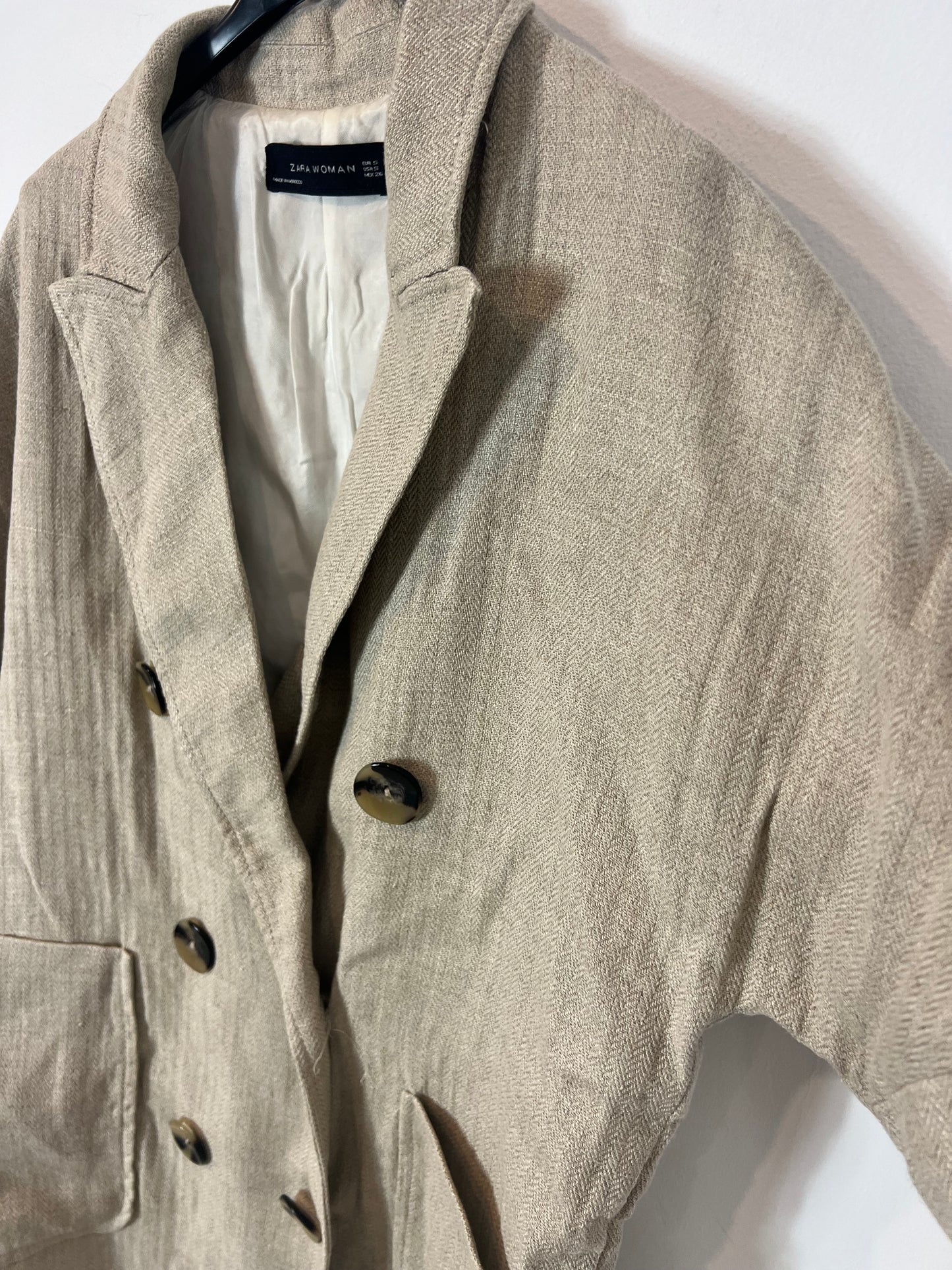 ZARA. Chaqueta larga lino beige. T S