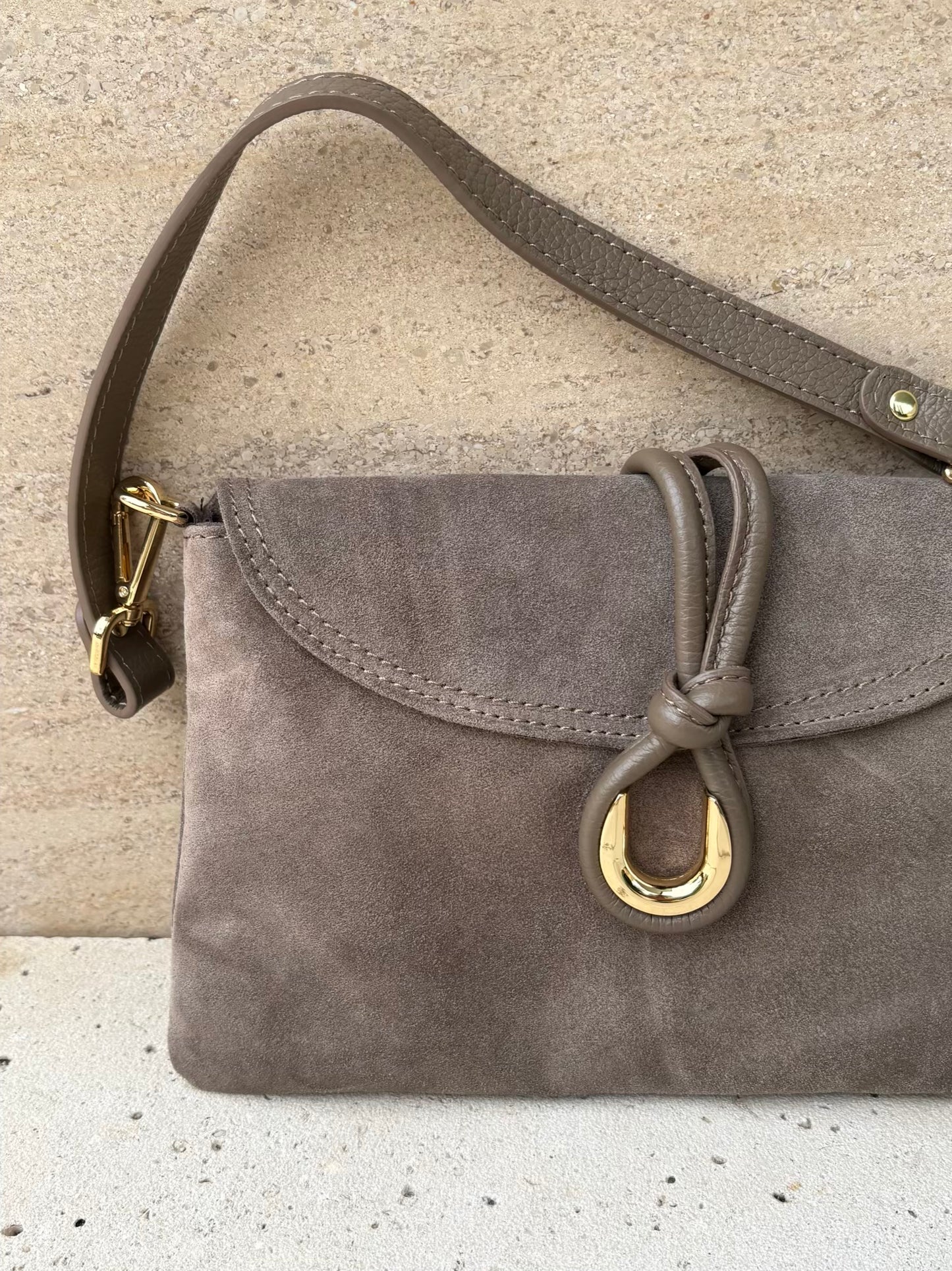 Bolso piel doble asa color topo