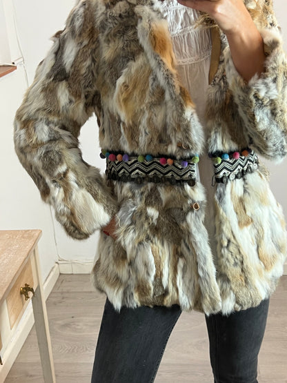 YU.YU. Natural fur coat with beaded back. TM/L
