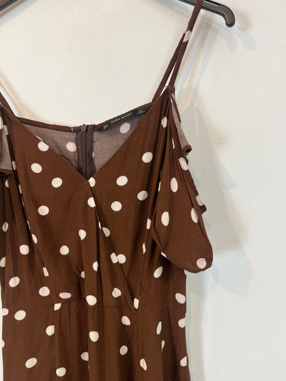 ZARA. Vestido marrón lunares T.s