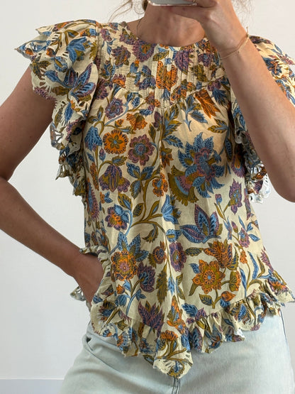 THE PETITE FRANÇAISE. Beige floral blouse T.34 (S)