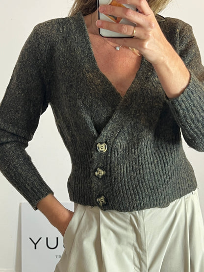 ZARA. Jersey verde jaspeado cruzado  T.m