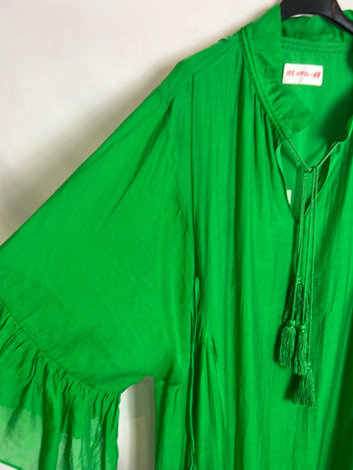 H&M x IRIS APFEL. Vestido verde vaporoso volantes. T S (oversized )