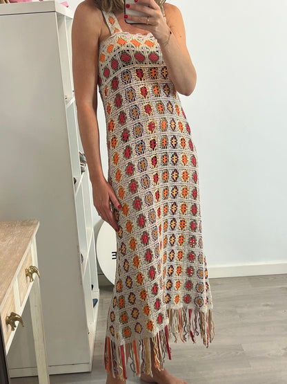 ZARA. Vestido crochet colorido. T M