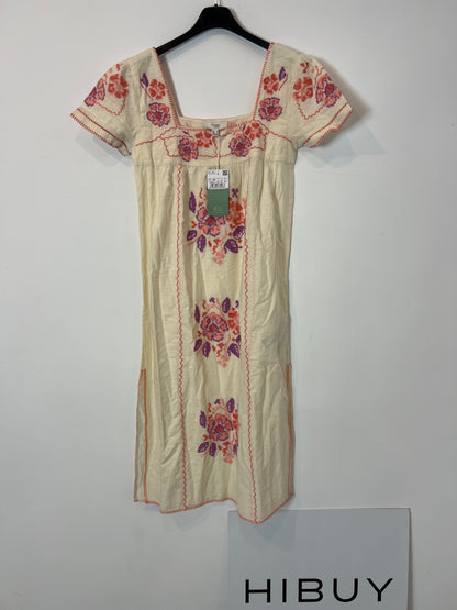 INTROPIA. Beige embroidered midi dress T.xs