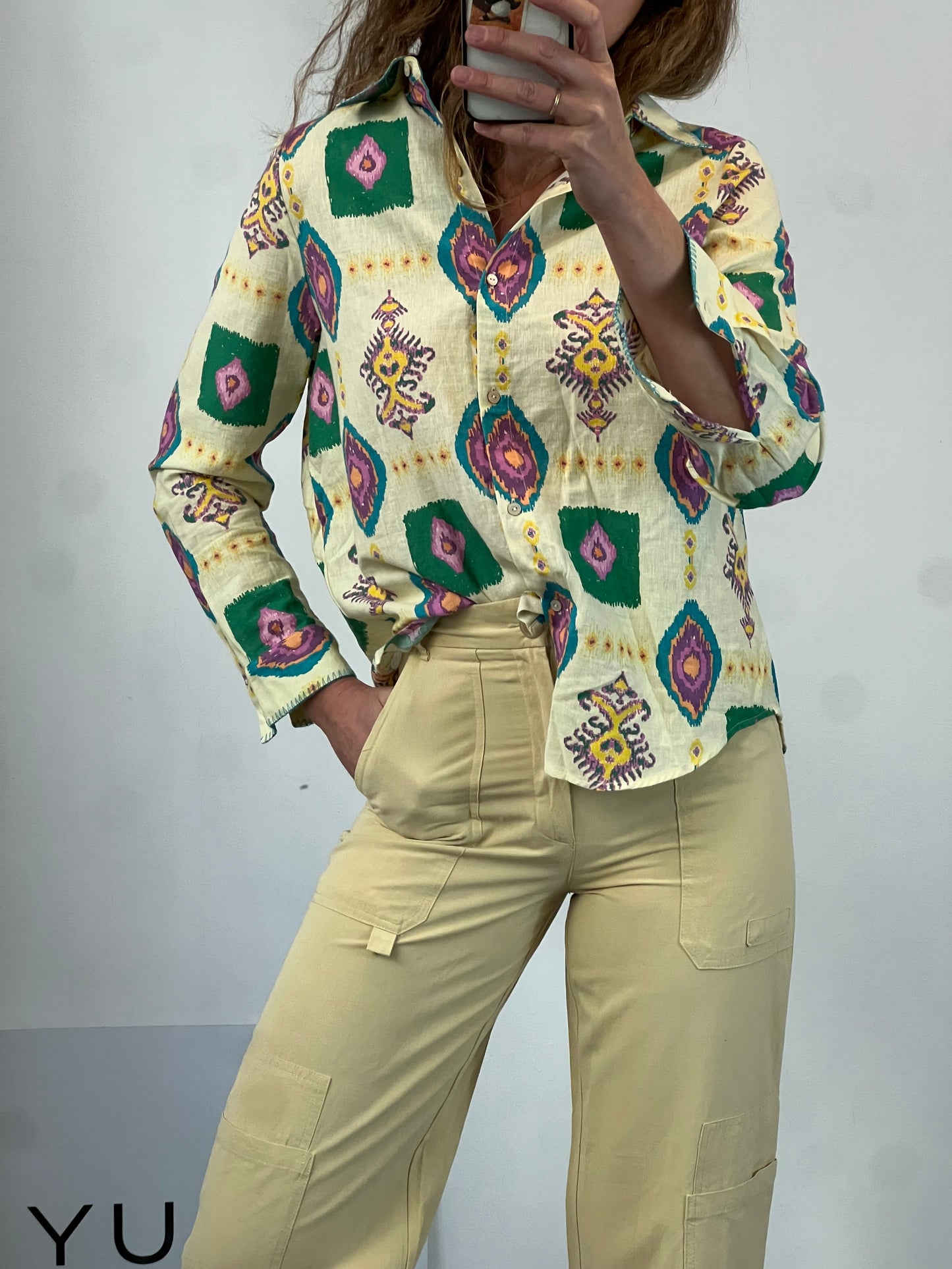 ZARA. Pantalón beige con lino bolillos. T XS