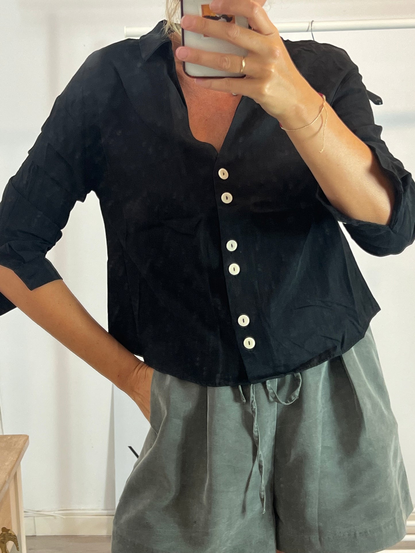 ZARA. Black blouse with white buttons Tm