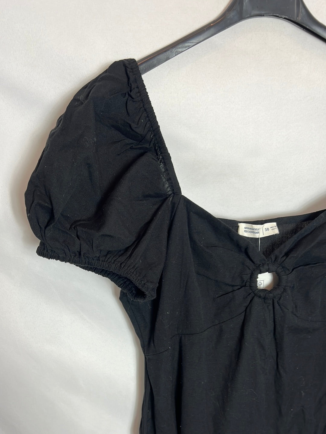 Vestido negro algodón  y Lino midi. T 38