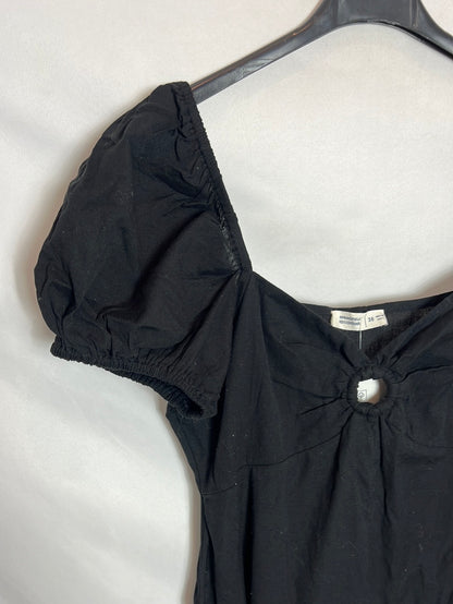 Vestido negro algodón  y Lino midi. T 38