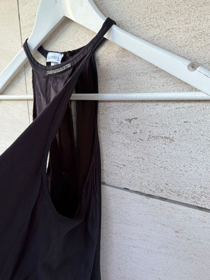 LA PERLA- Top negro con seda detalle cuello