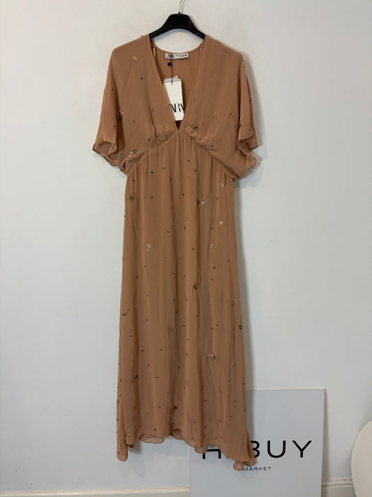 ZARA. Vestido gasa detalles lentejuelas