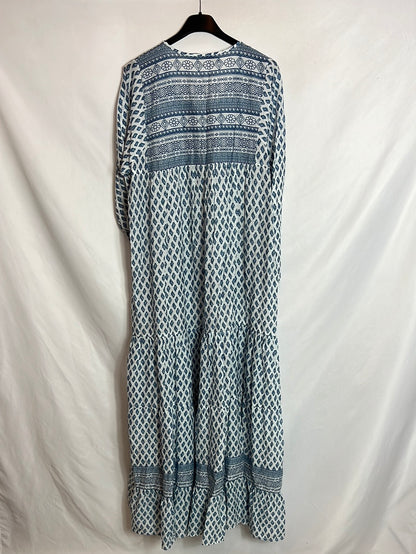 ZARA. Vestido largo estampado azules. T S
