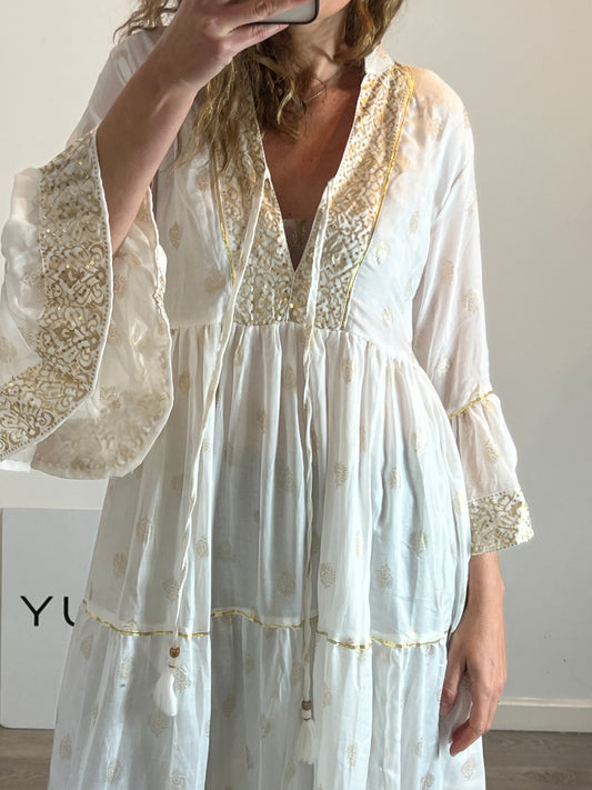 SIYA MADRID. Vestido blanco abalorios T.u(M)