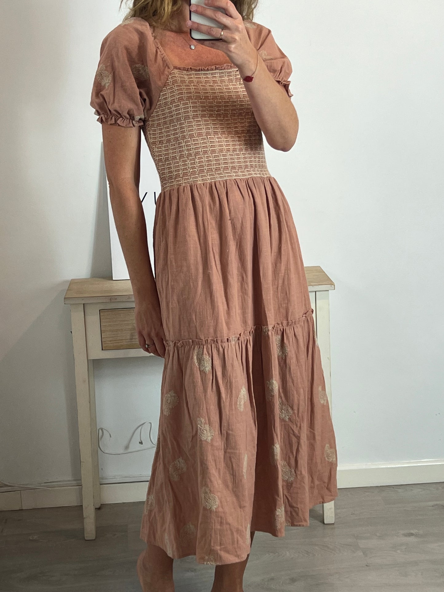 SLOWLOVE. Embroidered honeycomb dress Tm