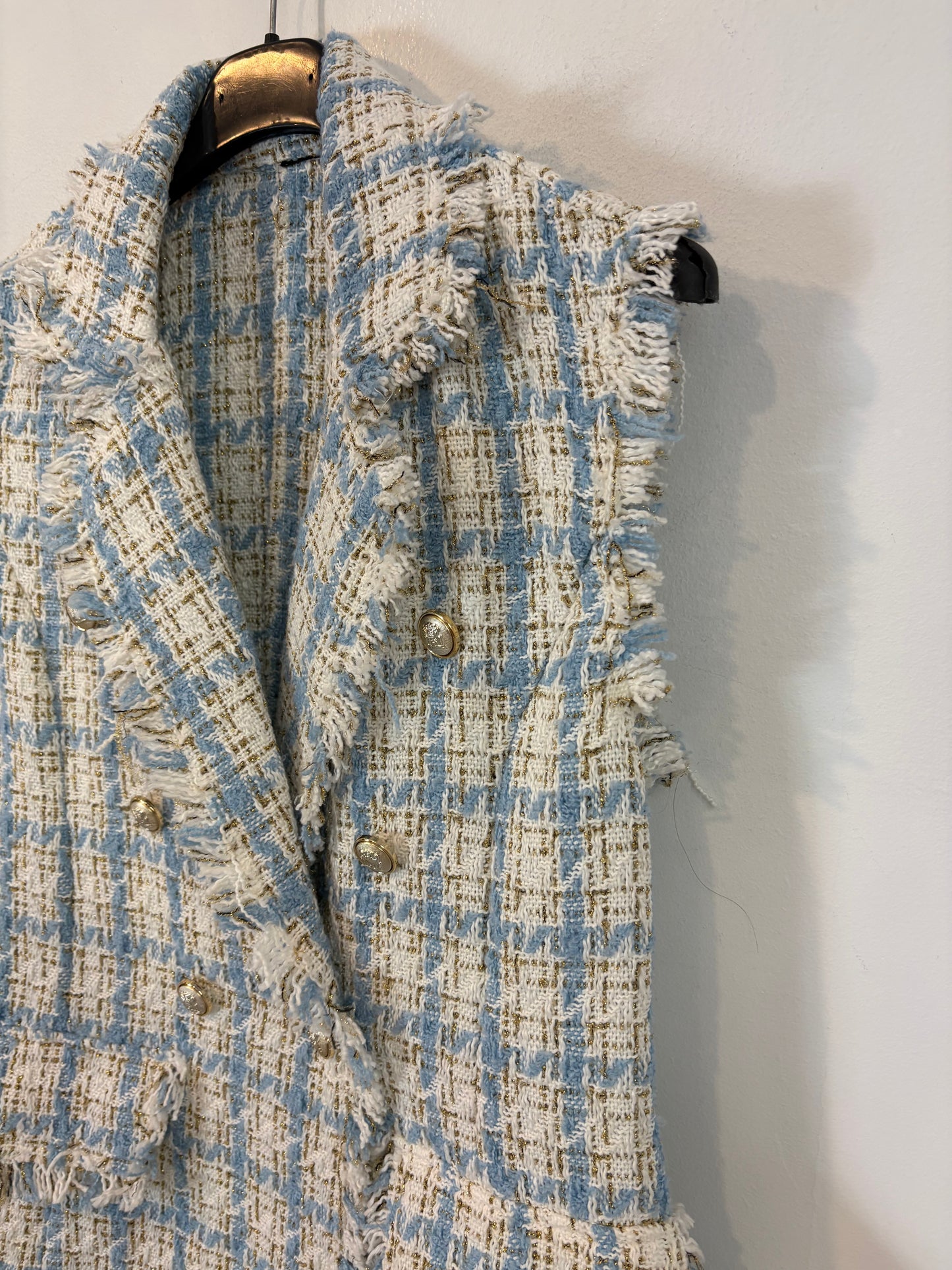 OTRAS. Chaleco tweed azul claro. T S/M