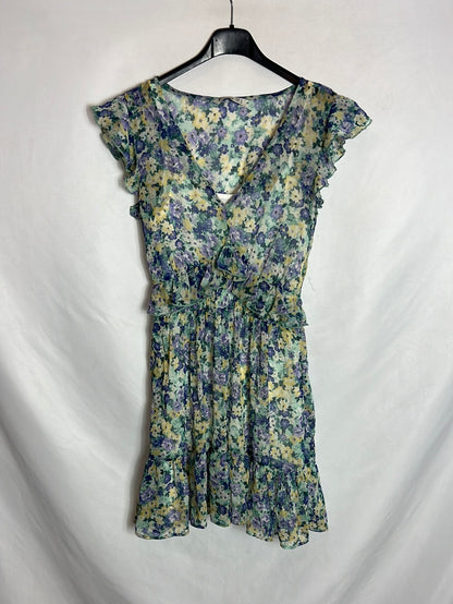 STRADIVARIUS.Vestido corto flores T.s