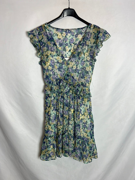 STRADIVARIUS.Vestido corto flores T.s