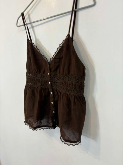ZARA. Top marrón algodón encaje