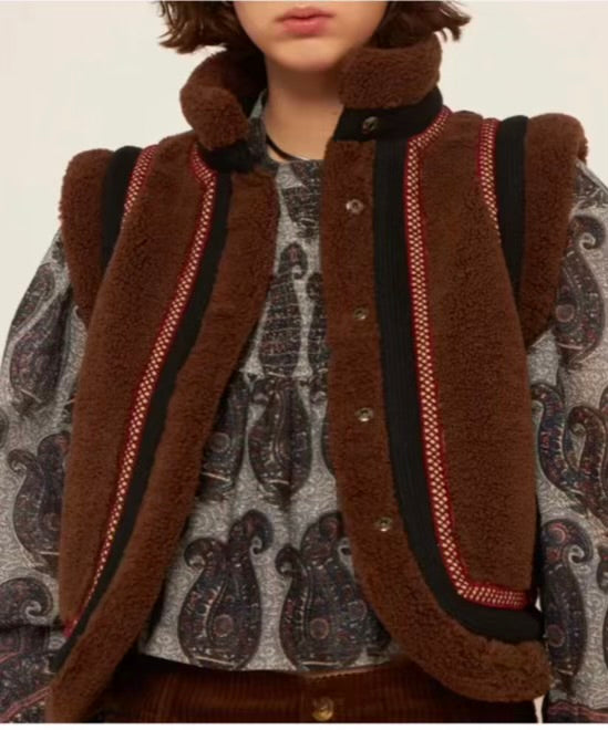 ANTIK BATIK. Chaleco marrón borrego detalles
