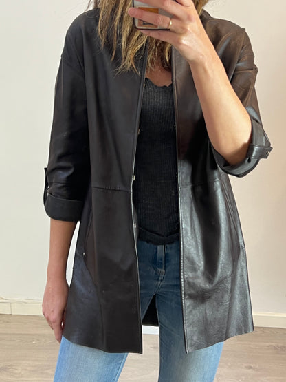 UTERQÜE. Chaqueta marrón chocolate piel. T M