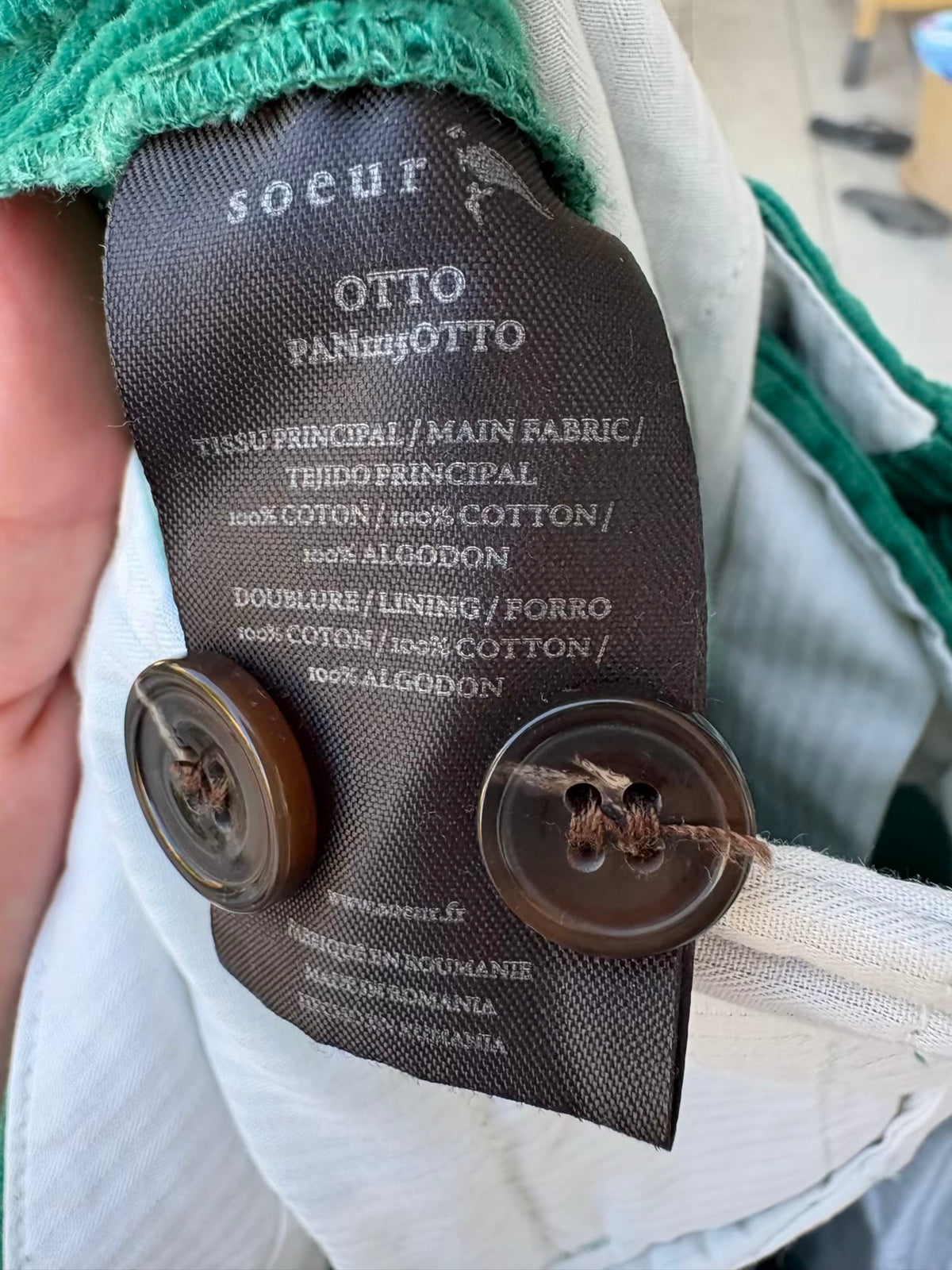 SOEUR. Pantalón recto verde pana