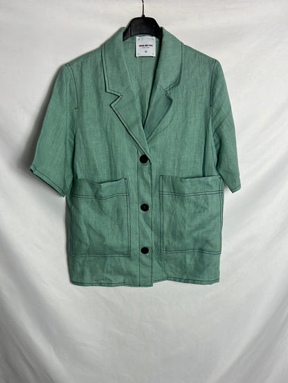 SOPHIE AND LUCIE. Short-sleeved aqua-green linen jacket. Size 36