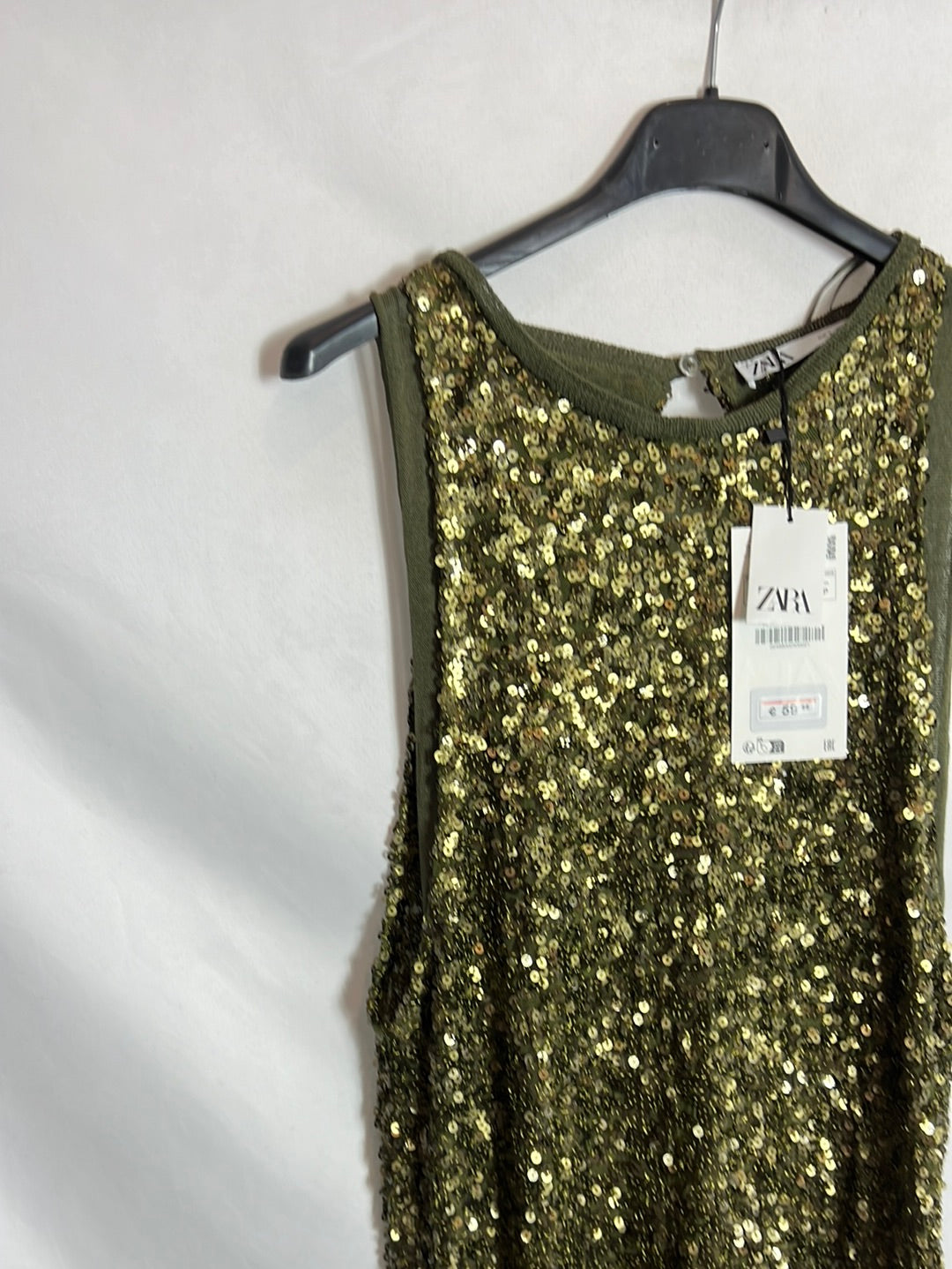 ZARA. Vestido mido doble capa lentejuelas y gasa. T M
